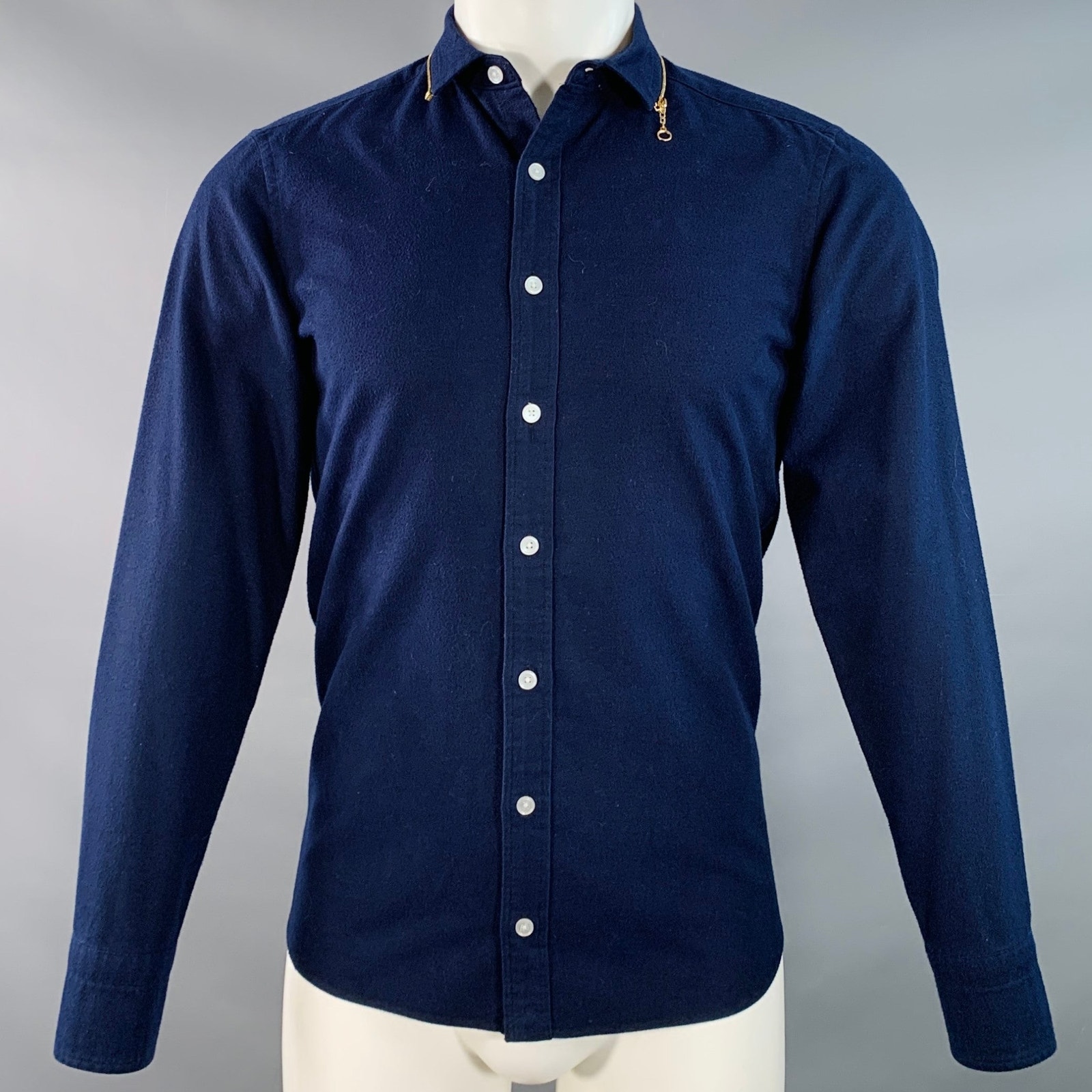 Kolor Size S Navy Gold Cotton Contrast Trim Long Sleeve Shirt